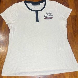 Harley-Davidson Women’s XL Henley T-Shirt White Freedom Machine Motorcycles Logo